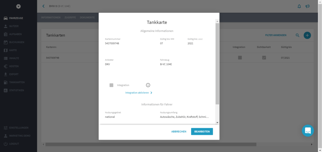 Tankkartenintegration in Vimcar Fleet